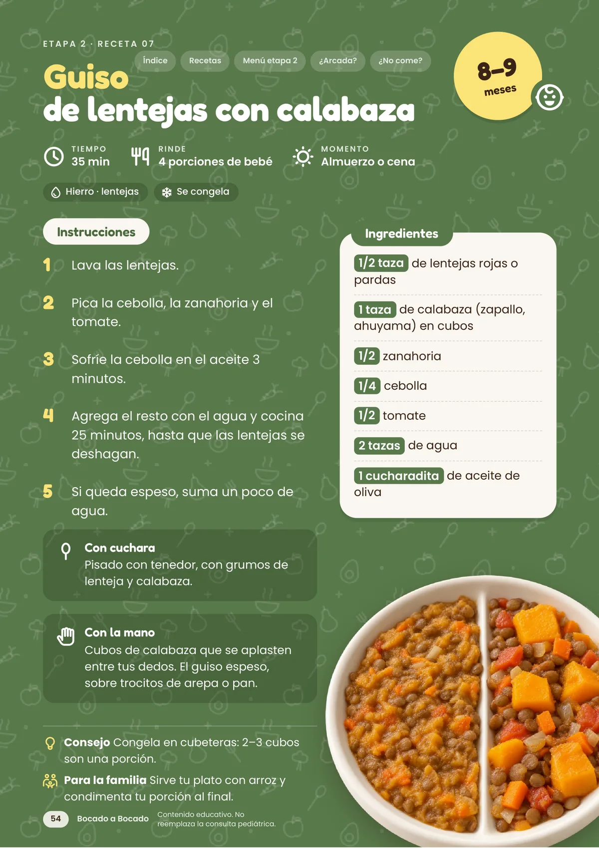 Receta Guiso de lentejas con calabaza