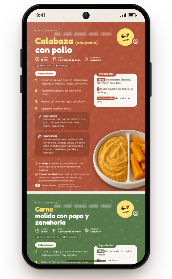Receta Calabaza con pollo en el celular